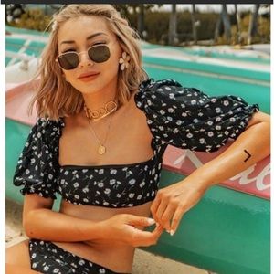 ONIA - Bikini Set - Off-the-shoulder Top & Fold-over Waist Bottom - Daisy - XS